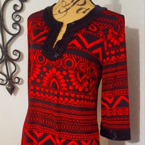 Inc Dress/ tunic in red and black with bead embellishments.